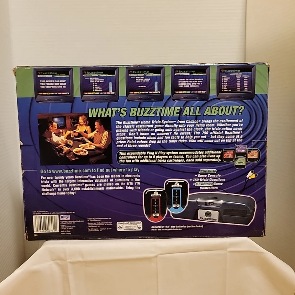 Vintage New Cadaco Buzztime Home Trivia System With Game Console & 2 Controllers